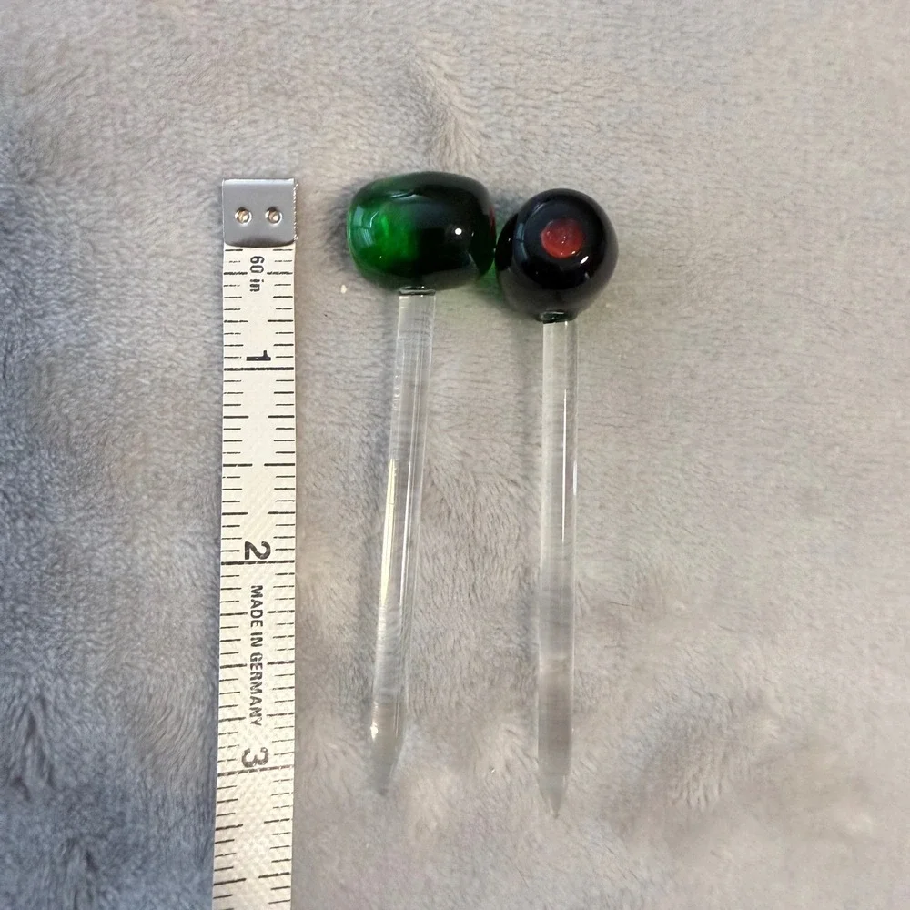 Vintage Hand Blown Art Glass Olive Cocktail Picks Swizzle Sticks Set of 2